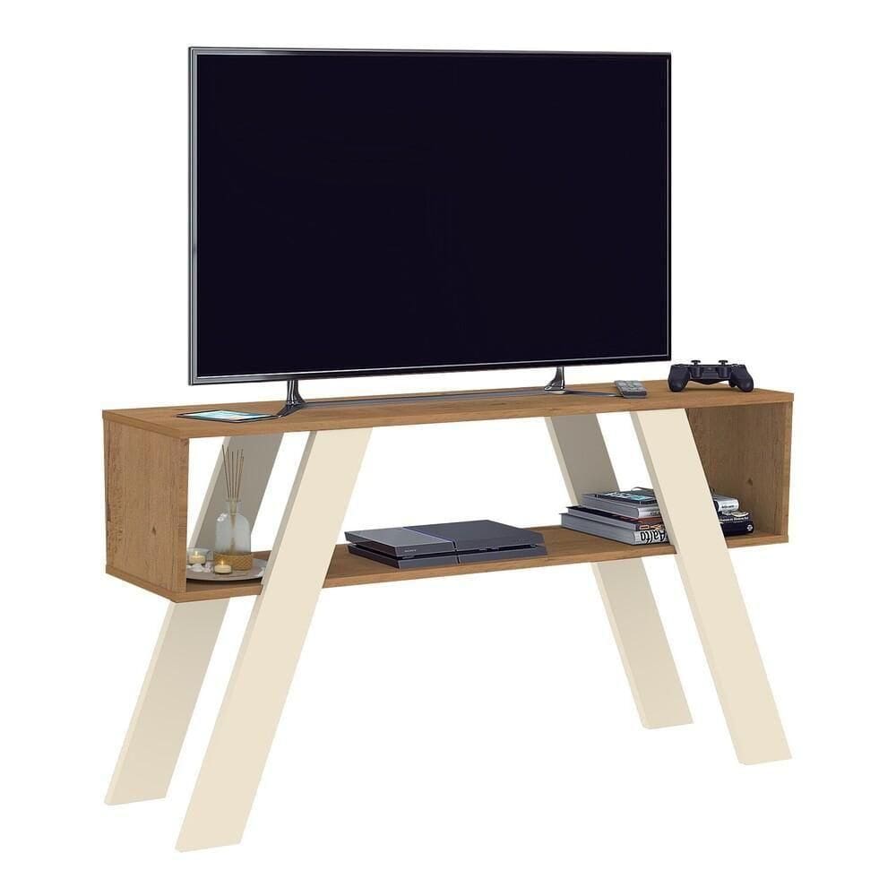 Rack Até 55\" Retrô 119cm Multimóveis Cr45216 Canelato Rústico/ Off White
