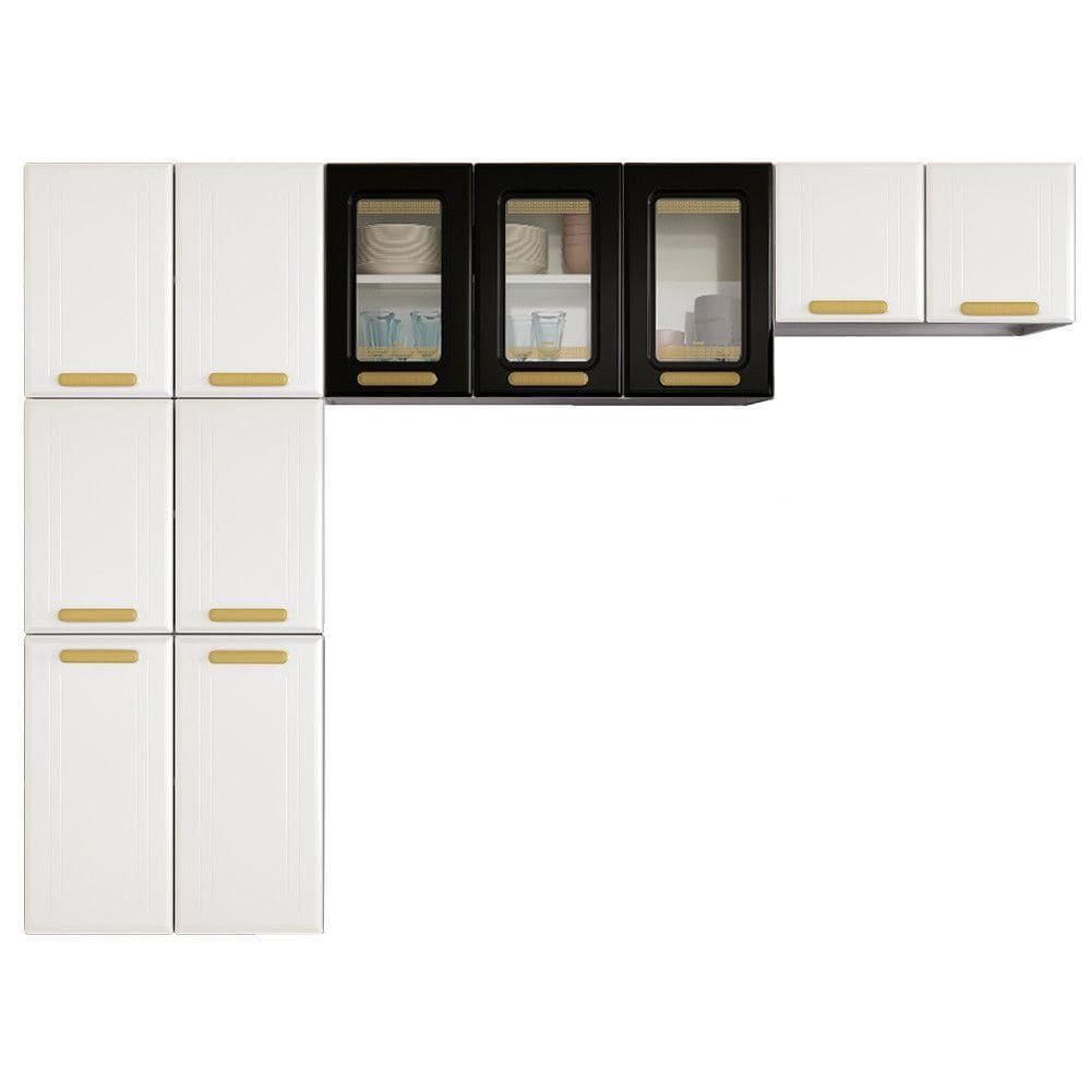 Cozinha Em L ágata 260cm Com Vidro 817460 Telasul Branco Com Preto