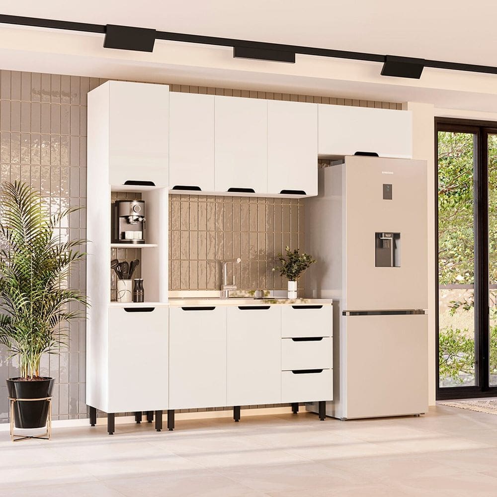 Cozinha 4 Peças Balcão sem Tampo Meena Branco/Preto