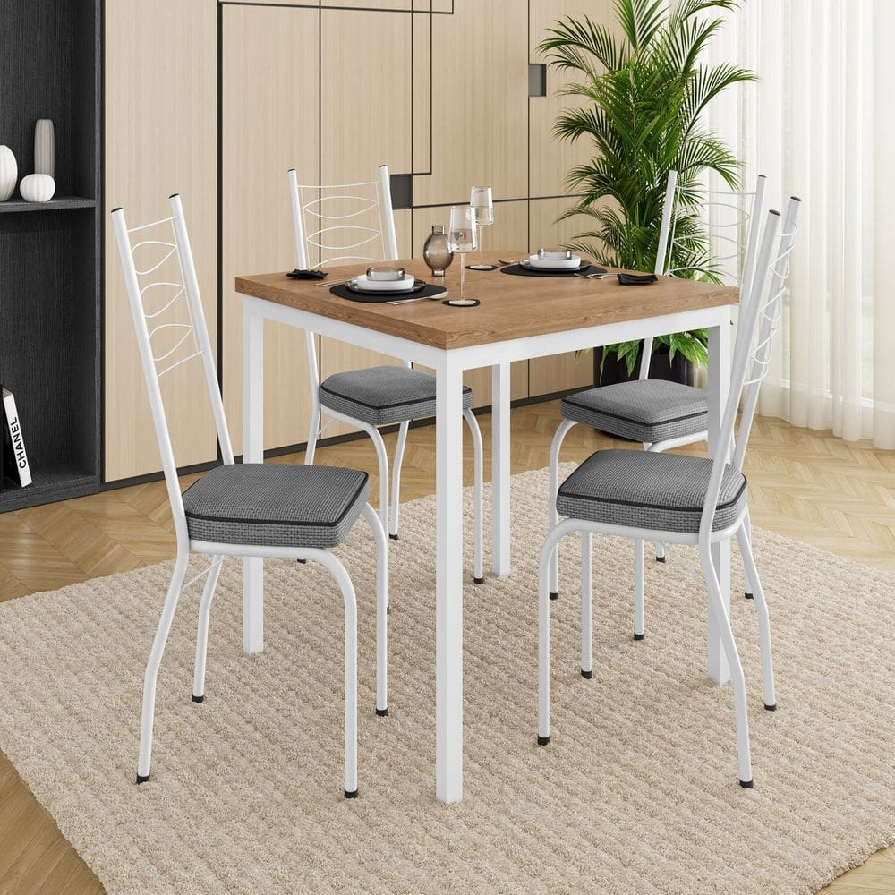 Conjunto de Mesa para Cozinha com 4 Cadeiras Branco/Platina/Demolição