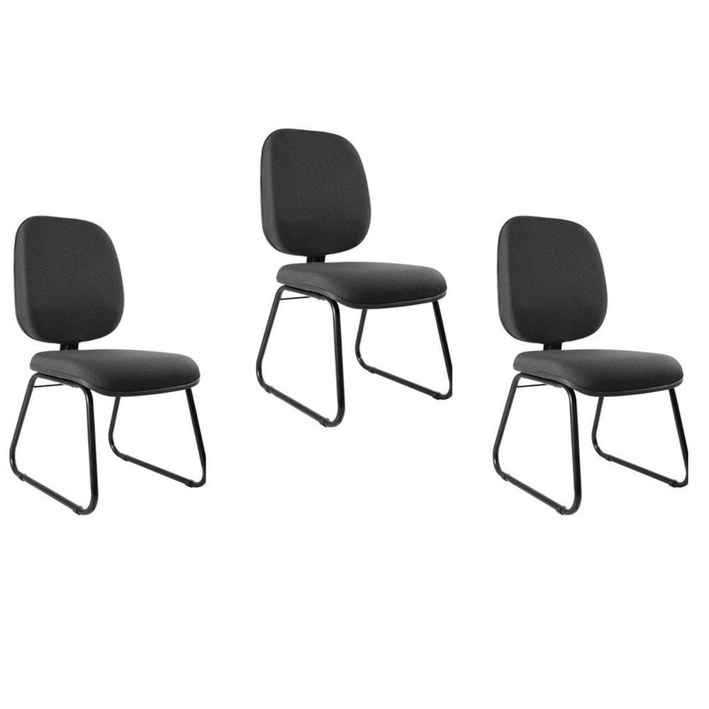 Kit 3 Cadeiras Escritório Interlocutor Fixa Estofada Anatômica Base Sky Preto