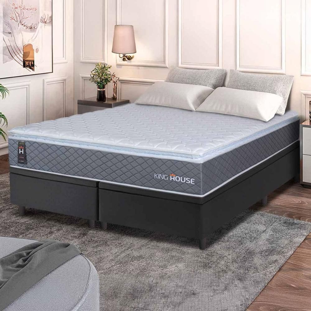 Conjunto Box Baú Preto Argel Cinza Espuma D33 King 193x203x74 - King House