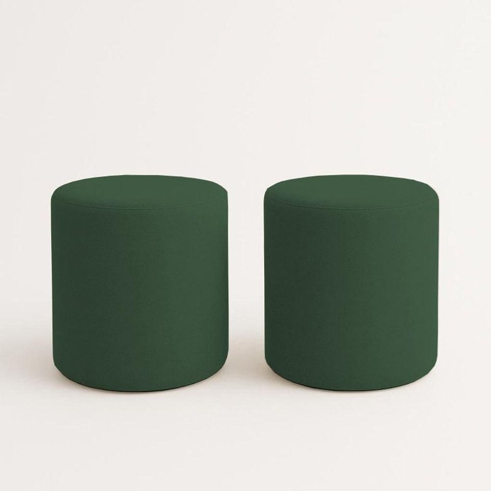 Kit 2 Puffs Beca Cilindro Suede Live - 7 Decor Verde Escuro