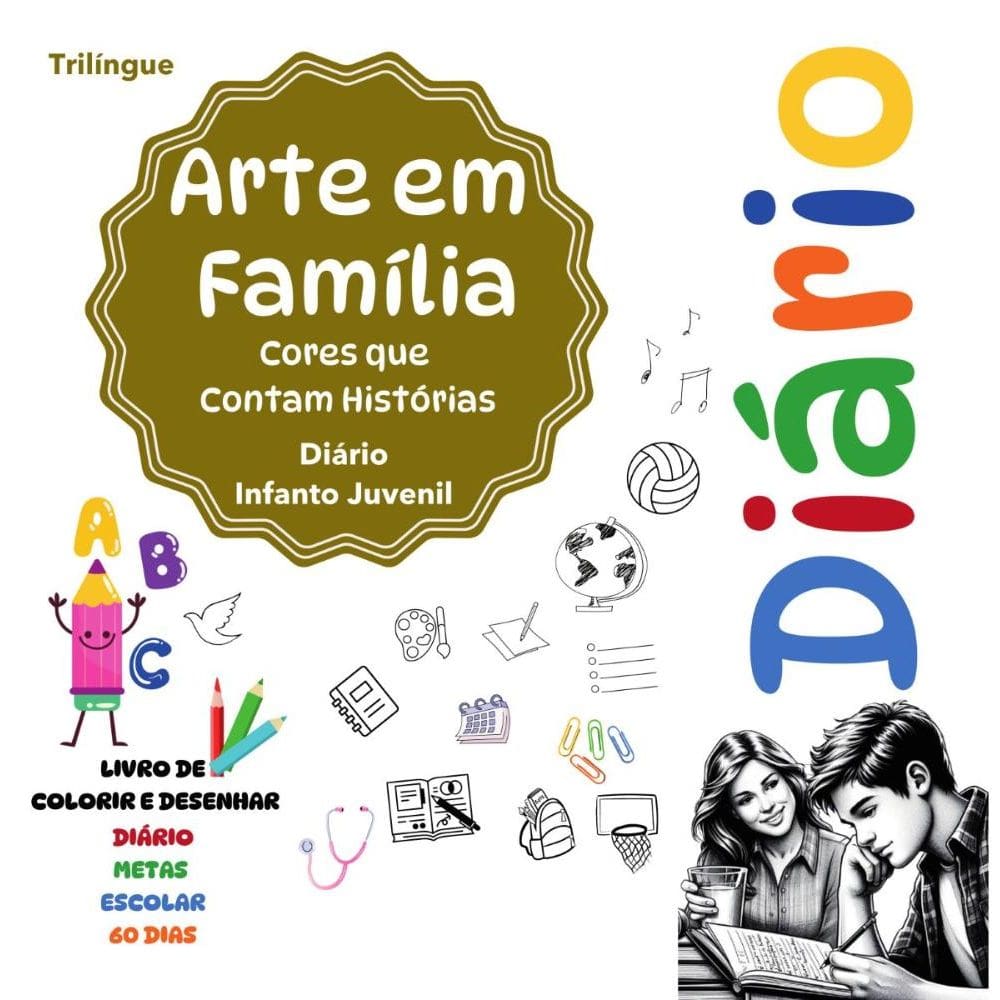 Arte em Familia:Livro trilingue de colorir e desenhar: Diário escolar