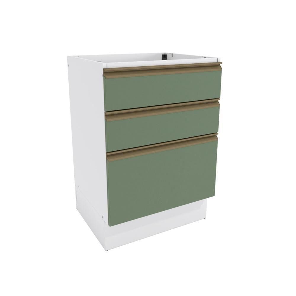 Balcão 3 Gavetas Kappesberg Celeste 100% Mdf Branco-verde Oliva 60cm