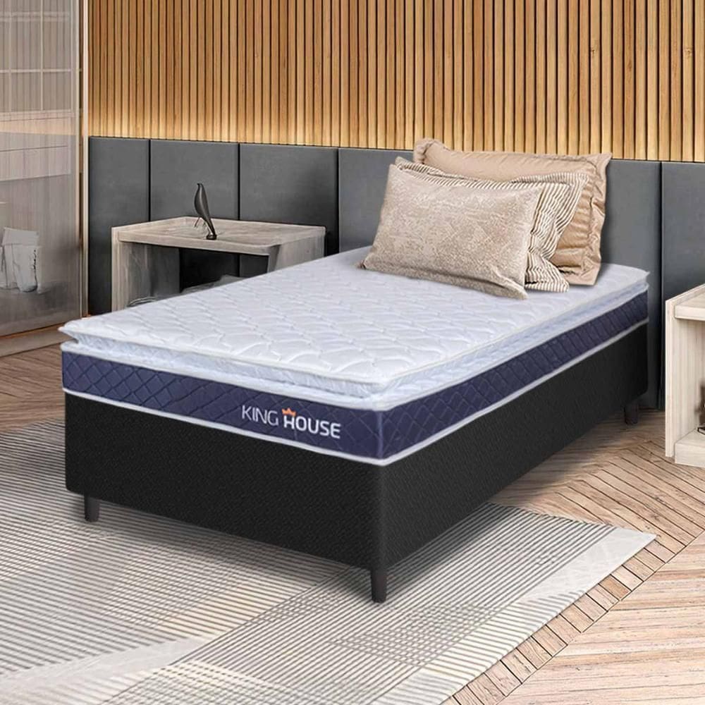 Conjunto Box Preto Durban Azul Espuma D28 Solteiro 88x188x57 - King House