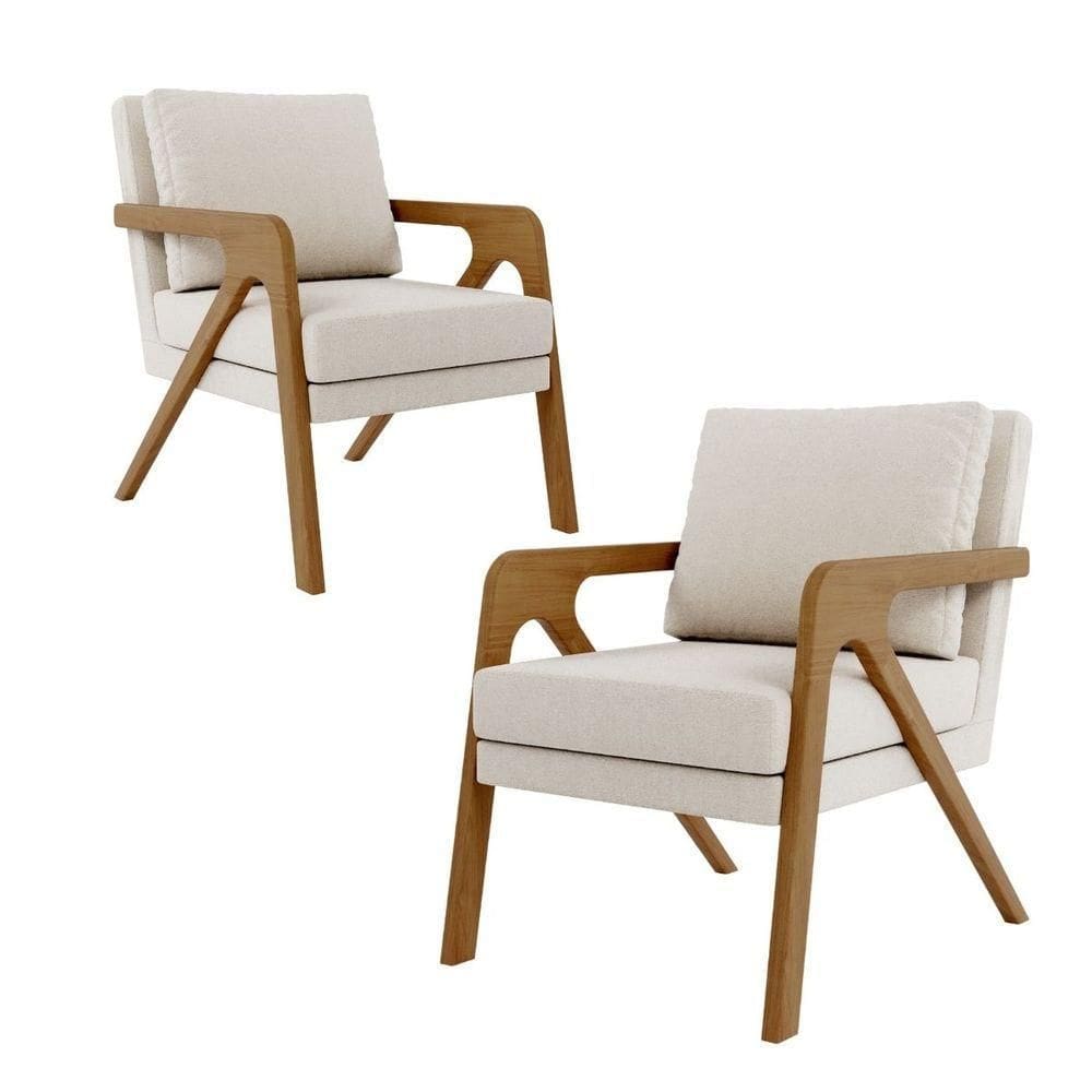 Kit 2 Poltrona Decorativa Moderna Sala Escritório França bouclé Bege