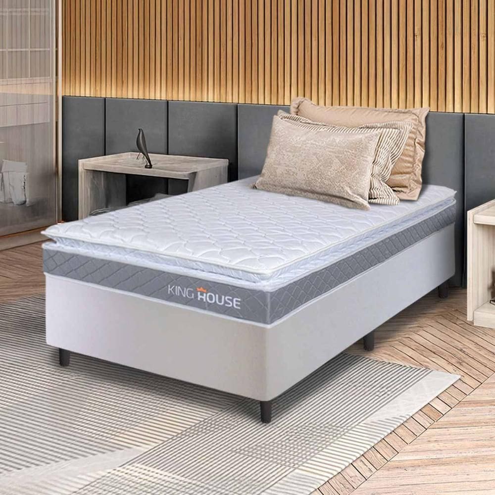 Conjunto Box Branco Durban Cinza Espuma D28 Solteiro 96x203x57 - King House