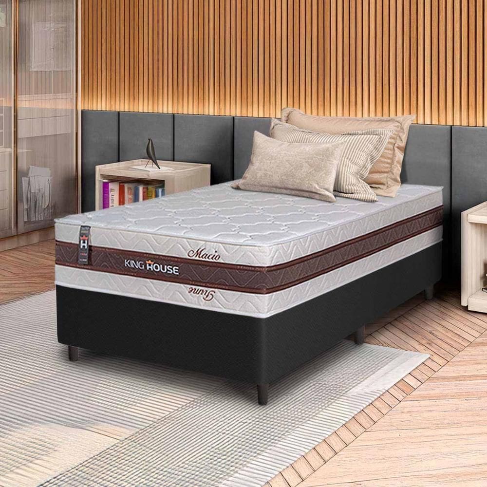 Conjunto Box Preto Mali Bege Molas Ensacadas Solteiro 96x203x70 - King House