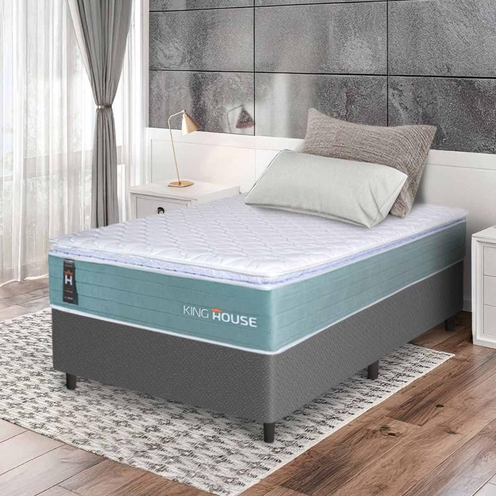 Conjunto Box Cinza Lagos Verde Molas Ensacadas Solteiro 96x203x66 - King House