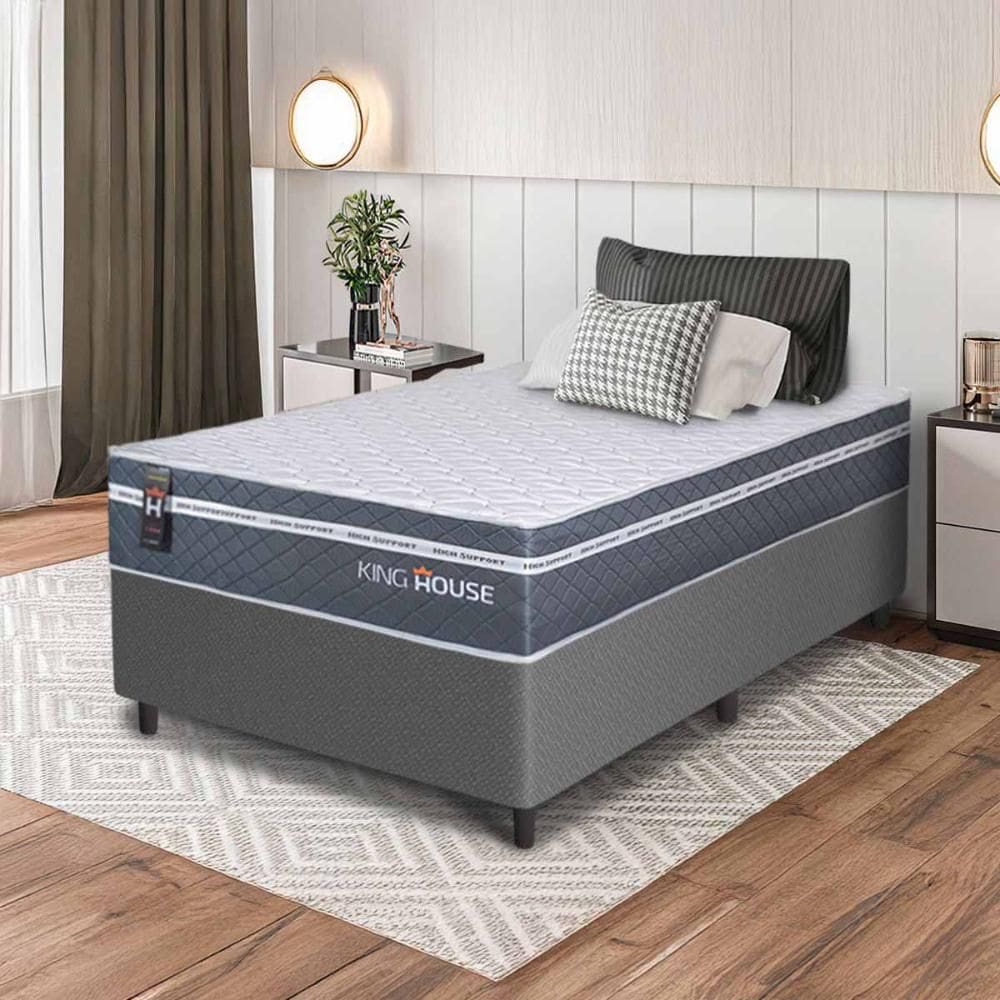 Conjunto Box Cinza Cairo Cinza Molas Ensacadas Solteiro 96x203x64 - King House