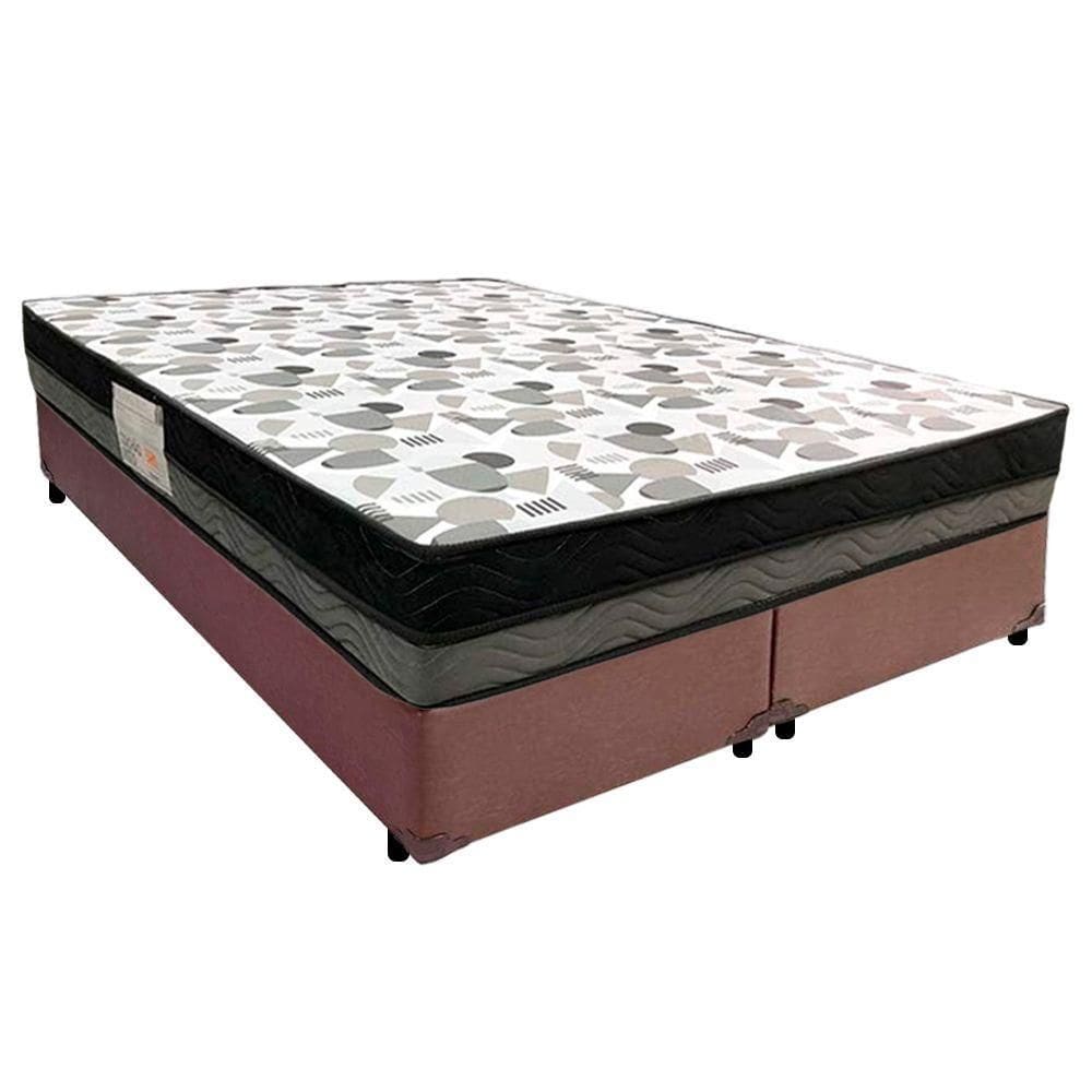 Cama Box Casal Sintético Bipartido + Colchão Ortobom Iso Dupla Face 138x188x60 Marrom