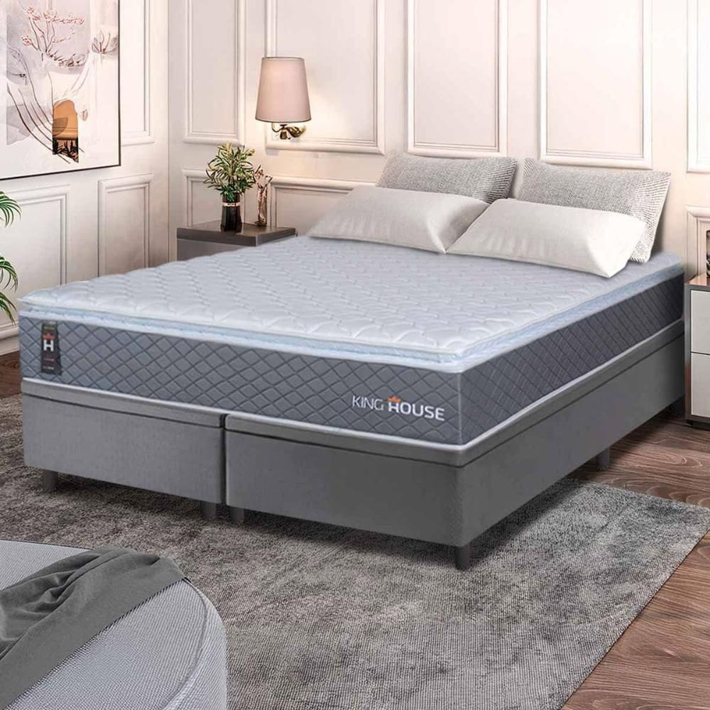 Conjunto Box Baú Cinza Argel Cinza Espuma D33 King 193x203x74 - King House