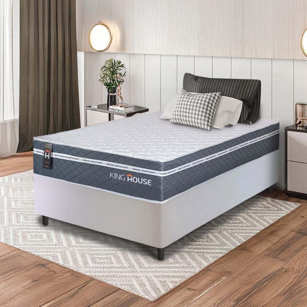 Conjunto Box Branco Cairo Cinza Molas Ensacadas Solteiro 88x188x64 - King House