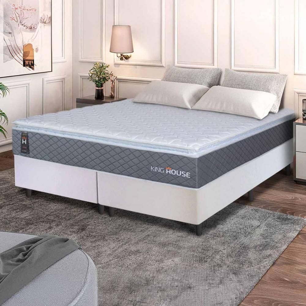 Conjunto Box Branco Argel Cinza Espuma D33 Queen 158x198x67 - King House