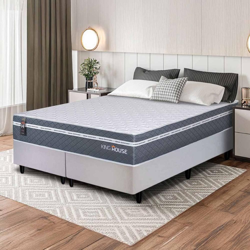 Conjunto Box Branco Cairo Cinza Molas Ensacadas Queen 158x198x64 - King House