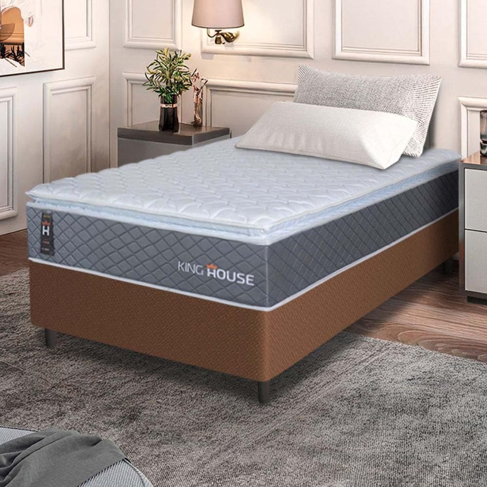 Conjunto Box Marrom Argel Cinza Espuma D33 Solteiro 88x188x67 - King House