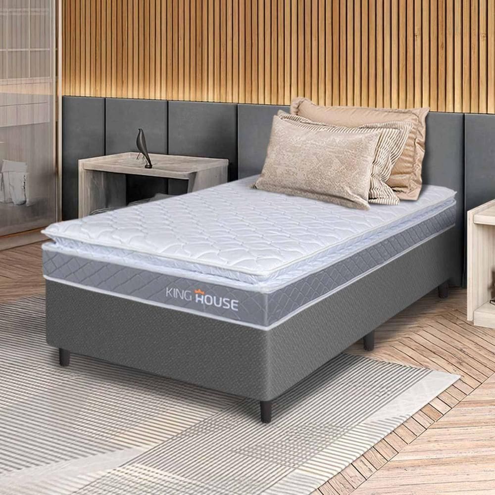 Conjunto Box Cinza Durban Cinza Espuma D28 Solteiro 96x203x57 - King House