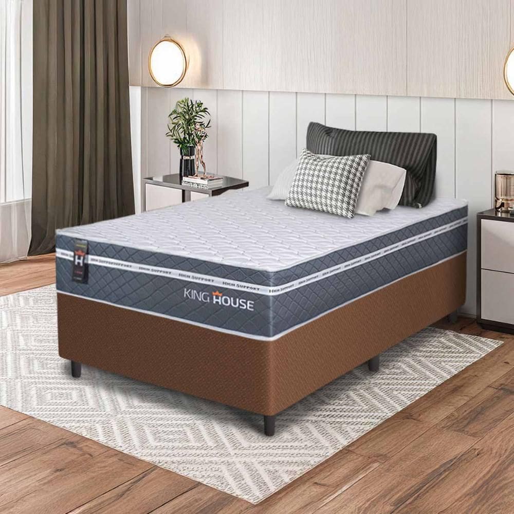 Conjunto Box Marrom Cairo Cinza Molas Ensacadas Solteiro 96x203x64 - King House