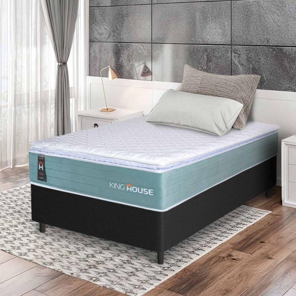 Conjunto Box Preto Lagos Verde Molas Ensacadas Solteiro 88x188x66 - King House