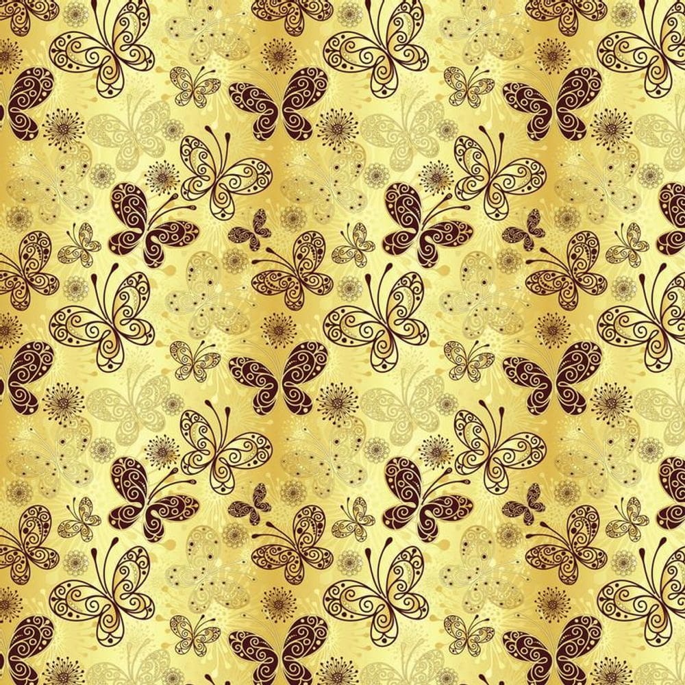 Papel De Parede Amarelo Dourado Borboleta Autocolante Quarto