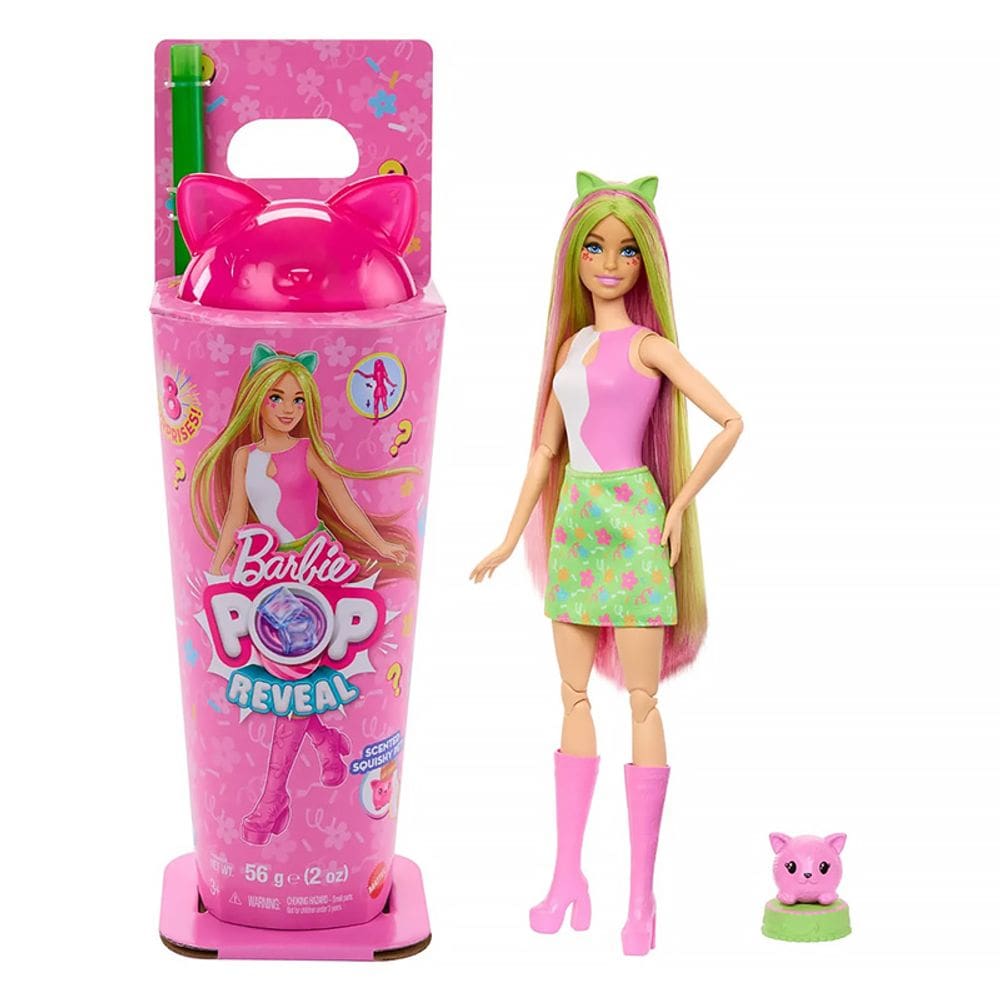 Boneca Barbie Pop Reveal Series Surpresas Animaizinhos Gato Rosa JCN85 JCN88 - Mattel