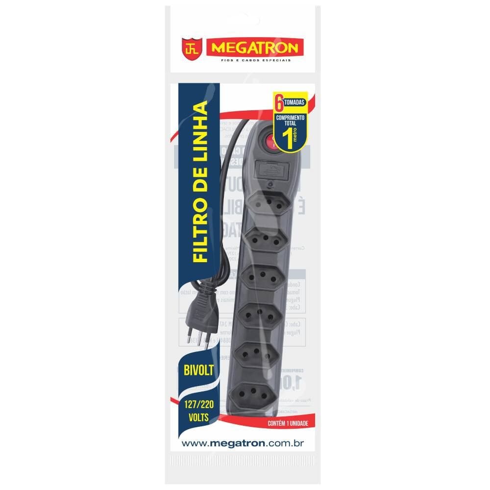 Filtro De Linha 6 Tomadas Bivolt Preto 33 Megatron