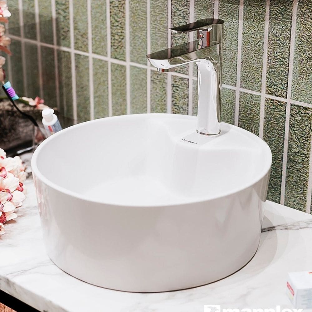 Cuba de Apoio para Banheiro/lavabo Cerâmica Redondo 36cm Branco Brilho