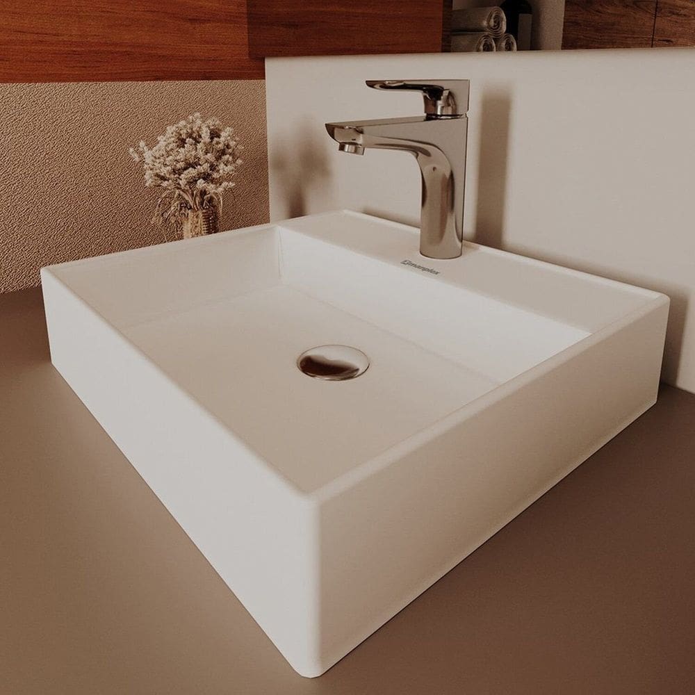 Cuba de Apoio para Banheiro/lavabo Cerâmica Quadrada 34 Cm Branco Brilho