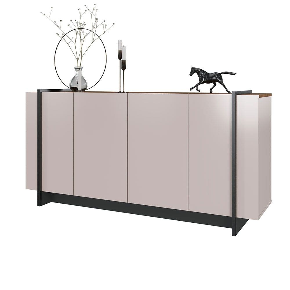 Aparador Buffet 4 Portas Oliwia 160cm Sala Jantar Pé Preto Fosco C04 - D`Rossi