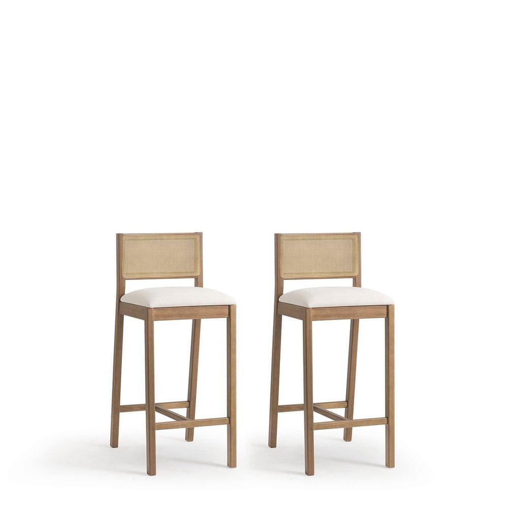 Conjunto 2 Banquetas Madeira Maciça Assento Estofado Serena Nogueira