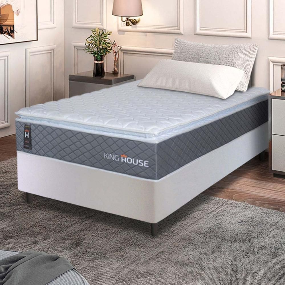 Conjunto Box Branco Argel Cinza Espuma D33 Solteiro 88x188x67 - King House