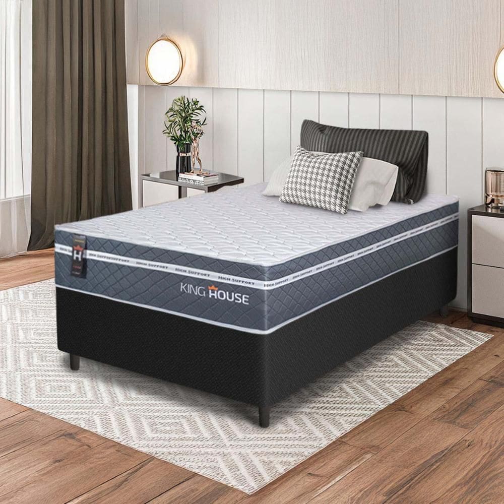 Conjunto Box Preto Cairo Cinza Molas Ensacadas Solteiro 88x188x64 - King House