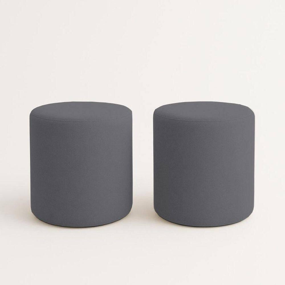 Kit 2 Puffs Beca Cilindro Suede Live - 7 Decor Cinza Escuro
