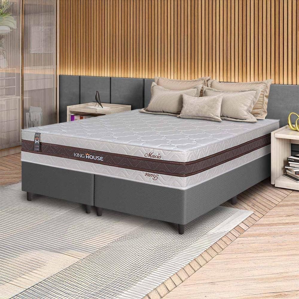 Conjunto Box Cinza Mali Bege Molas Ensacadas Queen 158x198x70 - King House