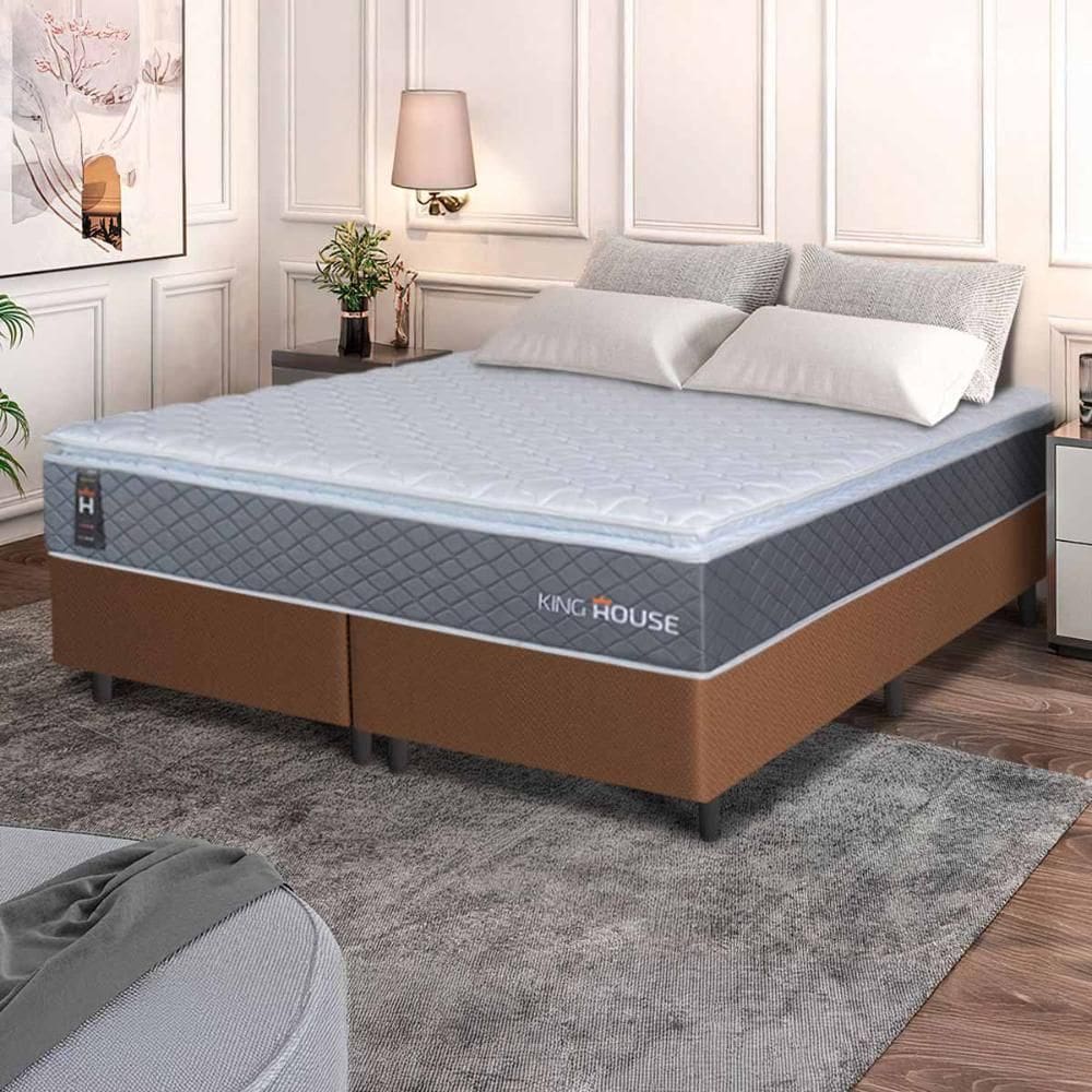 Conjunto Box Marrom Argel Cinza Espuma D33 Queen 158x198x67 - King House