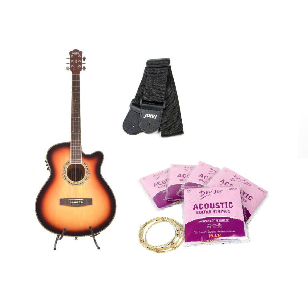 Kit Violão Land Eletrico Aço Lw-A-40E +Correia+Encordoamento
