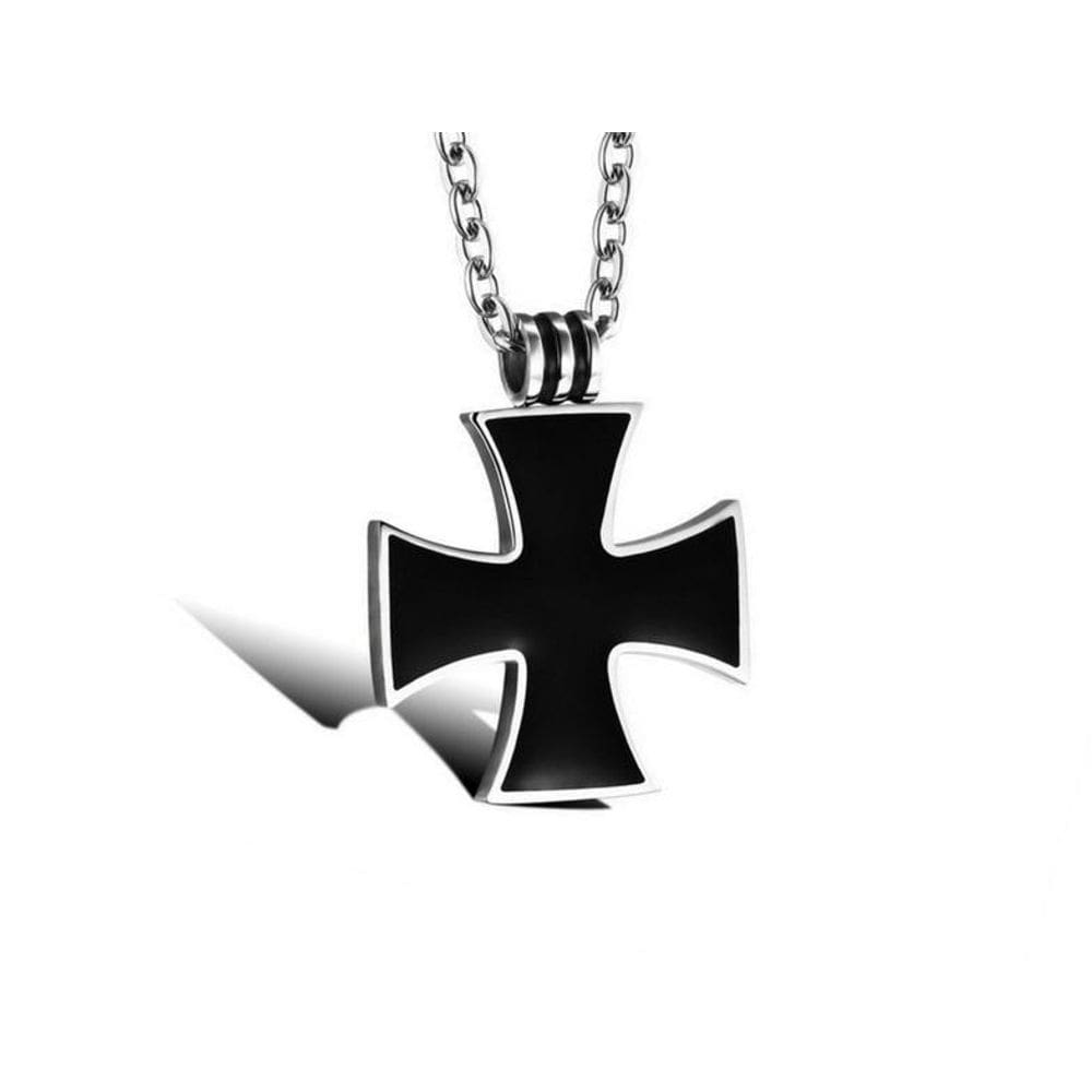 Colar Masculino de Aço Inox e Titânio Com Pingente Cruz