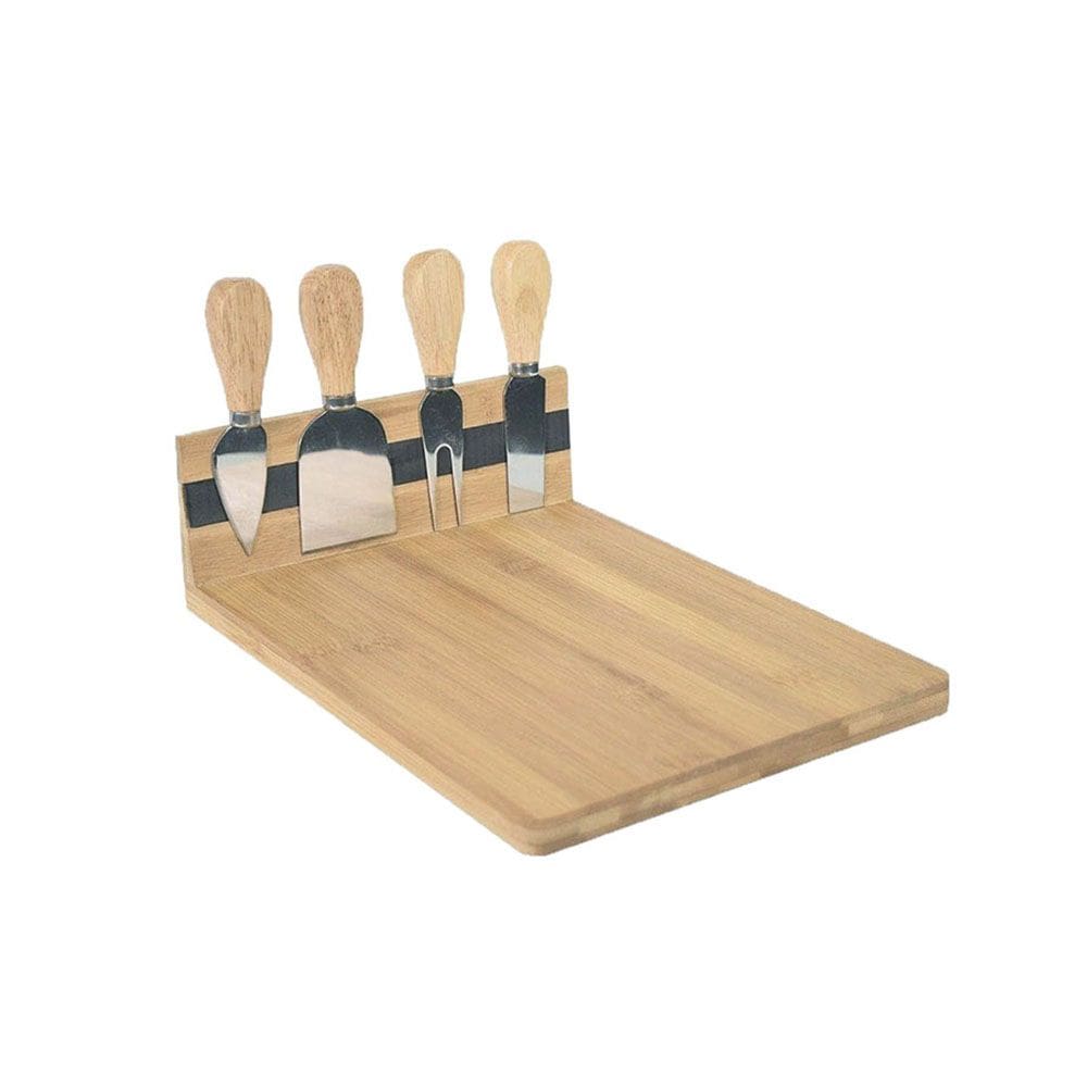 Tabua e Facas para Queijos Frios Bambu Organico Natural 5un