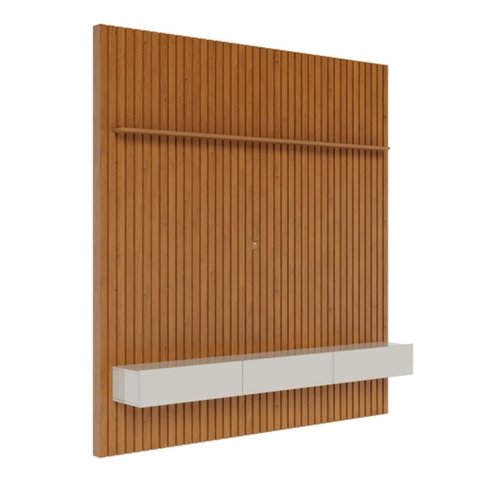 Painel Home para Tv 70 Polegadas 2 Gavetas Ripado Slim Nature e Off White 280cm