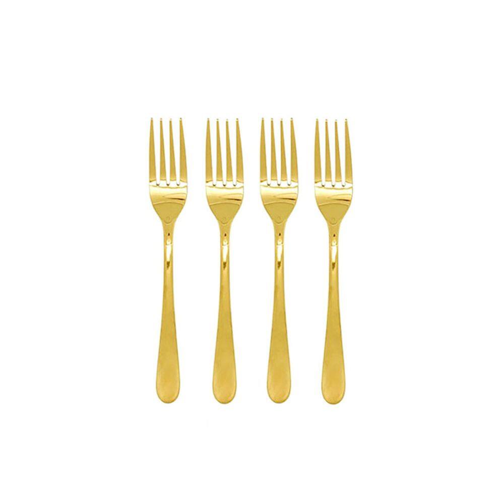 Garfo de Mesa Dourado Ouro Talher Metal Inteiriço Jogo 4un