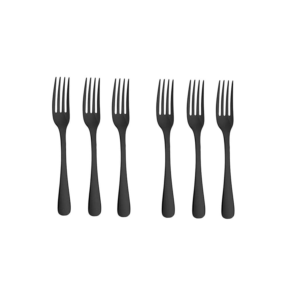 Garfo de Mesa Preto Jogo Talheres Aço Inox Titanium 6un