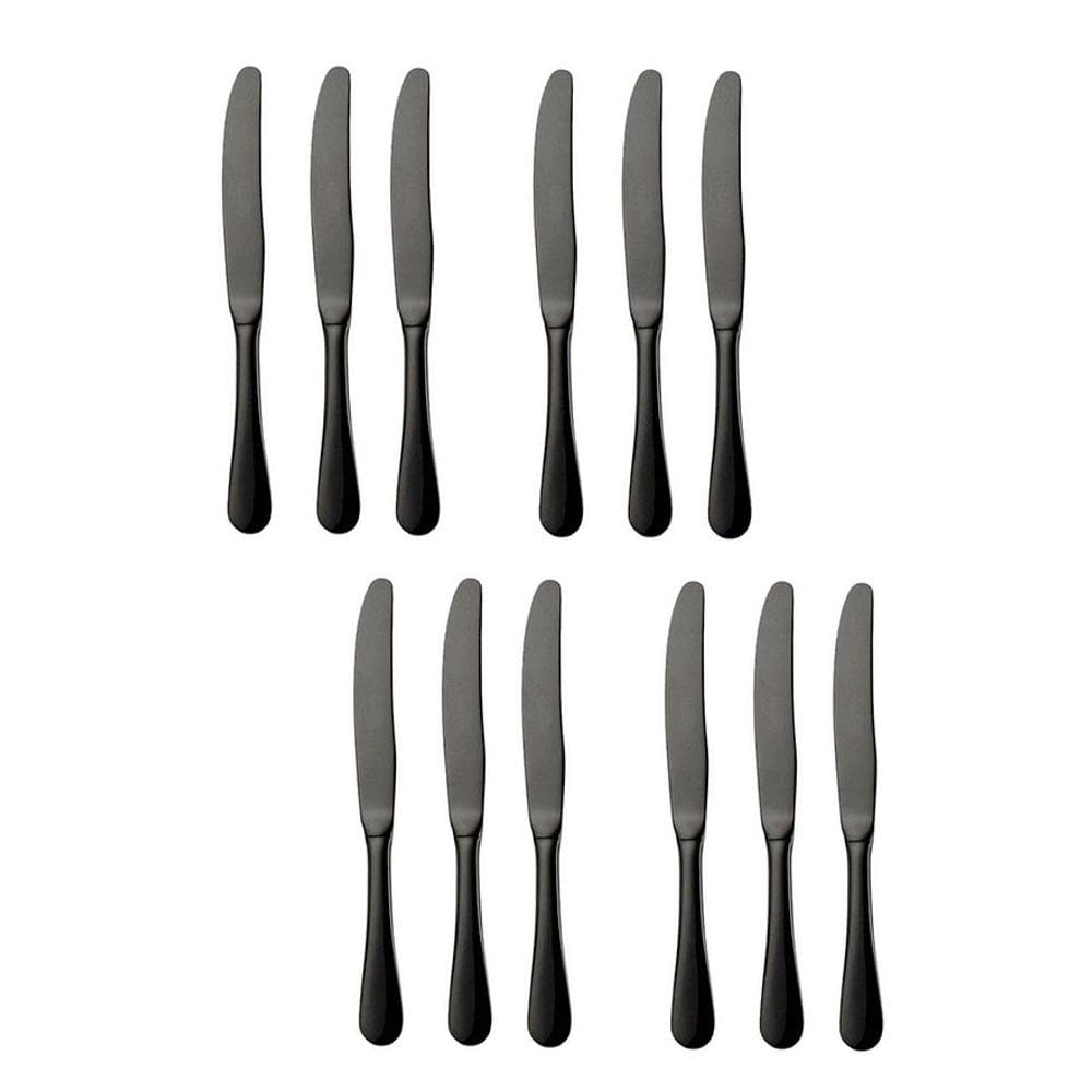 Faca de Mesa Preto Titanium Talheres Aço Inox Resistente 12un