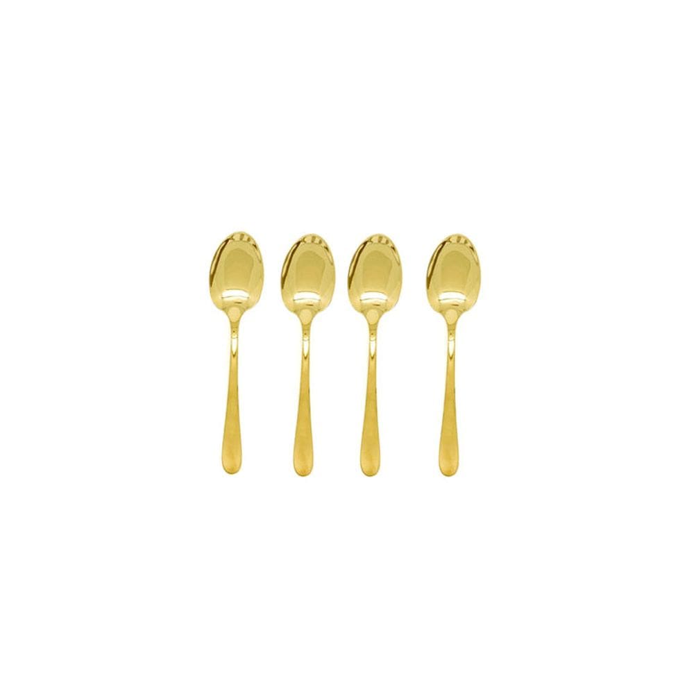 Colher de Sobremesa Dourado Ouro Talher Metal Jogo 4un