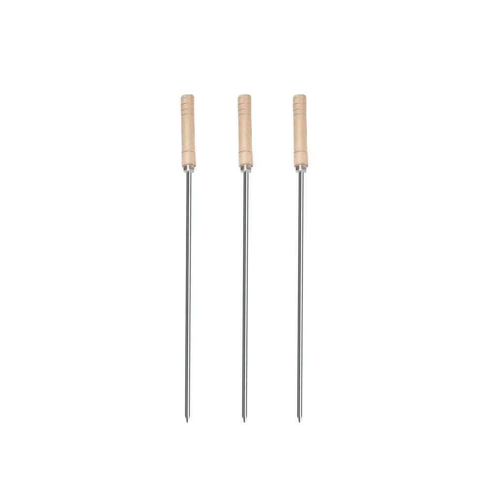 Espeto Trinchante Simples Inox Madeira 75cm Churrasco Kit 3