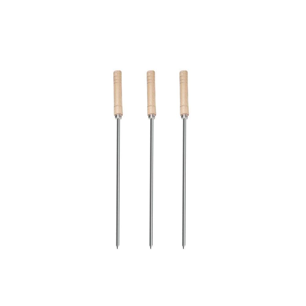 Espeto Trinchante Simples Inox Madeira 65cm Churrasco Kit 3
