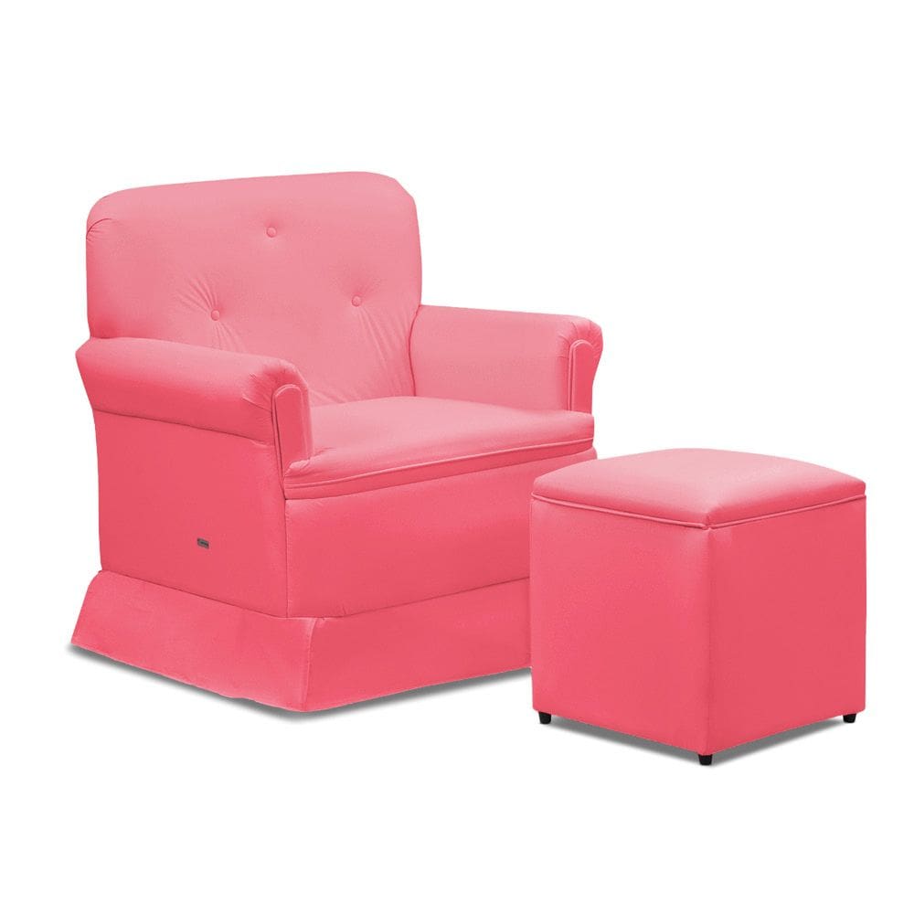 Poltrona de Amamentação Base Balanço e Puff Lígia Sintético Pink E03 - D`Rossi