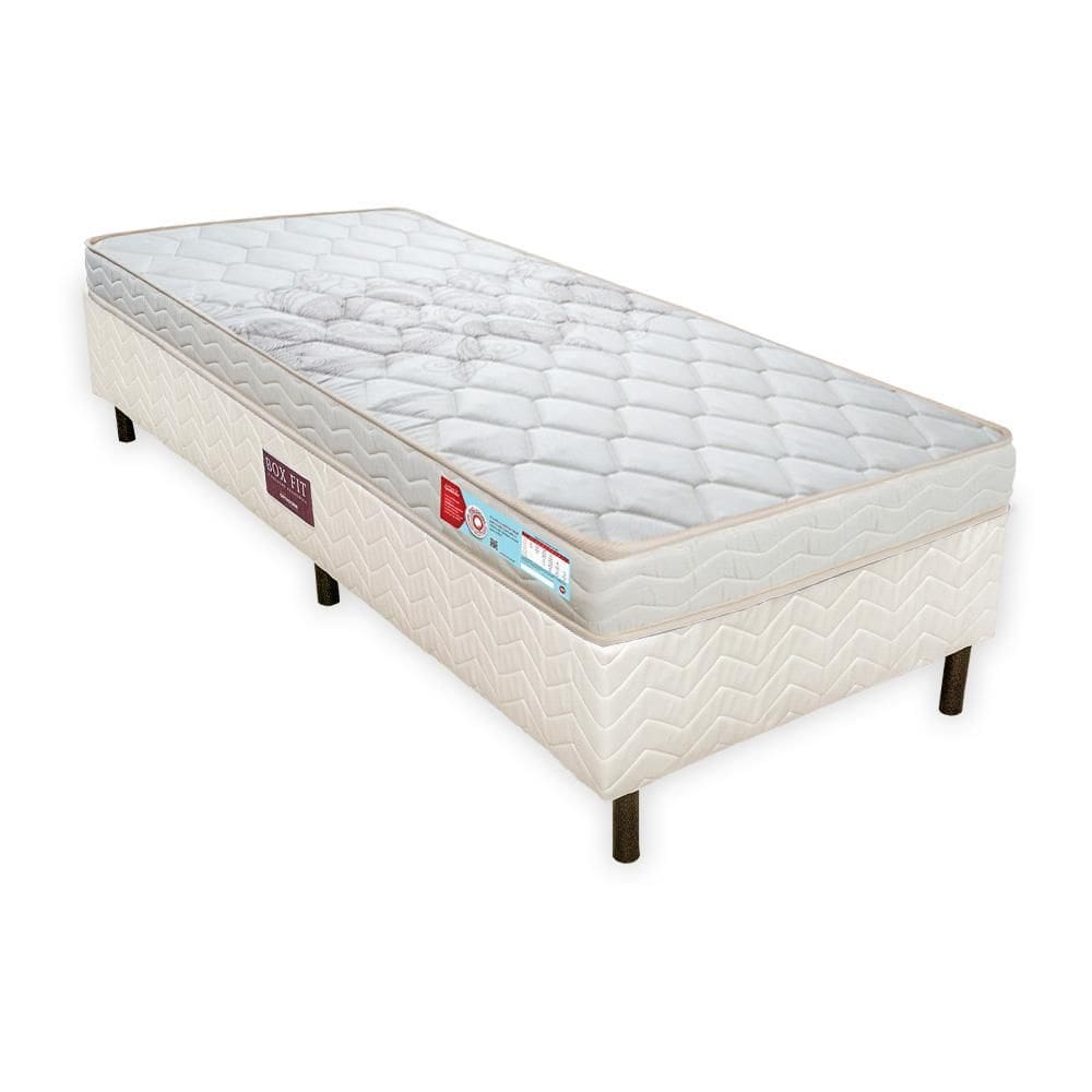 Conunto Colchão Ortopédico De Espuma Cristal D20 Base Box Fit Bege Solteiro 88X188x38 Alto Suporte