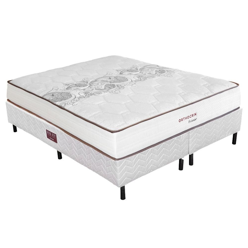 CONJUNTO CAMA BOX FIT QUEEN COLCHÃO DE MOLAS ENSCADAS PRIMOR ORTHOCRIN 158x198x50