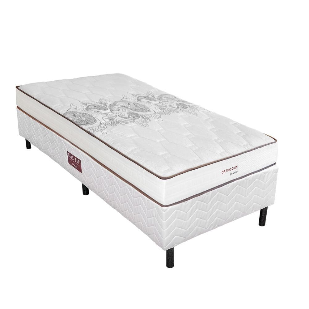 Conjunto Cama Box Fit Solteiro Colchão Primor Orthocrin 88X188x50